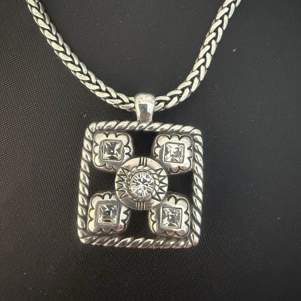 Brighton Necklace Swarovski Diamond Crystals Square Diamond Silver Reversible